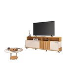 Ver imagem 1 de Rack Bancada Graci 1.8 com Mesa de Centro Sky com Tampo de Vidro Off White Cinamomo – Hb Móveis