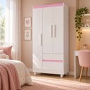 Ver imagem 5 de Guarda-Roupa Solteiro Sierra 3 Portas 2 Gavetas Yescasa Branco/Rosa