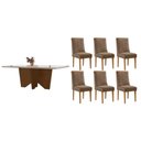 Ver imagem 1 de Conjunto: Mesa Sala Jantar Nevada Curvo 180cm + 6 Cadeiras Maldivas Madeira Naturale/off White -