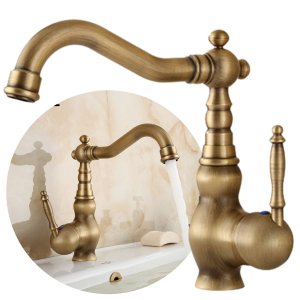 Torneira Banheiro Cozinha Gourmet Provençal Vintage Estilo Antiga de Bancada em Latão Cor Bronze - M