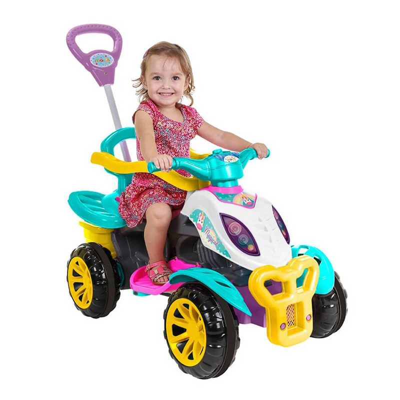 Carrinho De Passeio Quadriciclo Infantil Menina Colorido Com Haste Guia ...