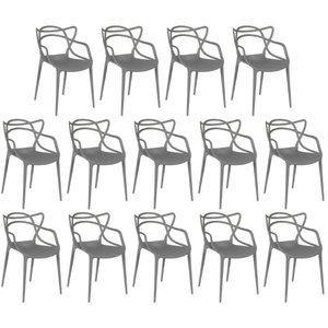 Kit 14 Cadeiras de Jantar Allegra Design Empilhável - Cinza Escuro