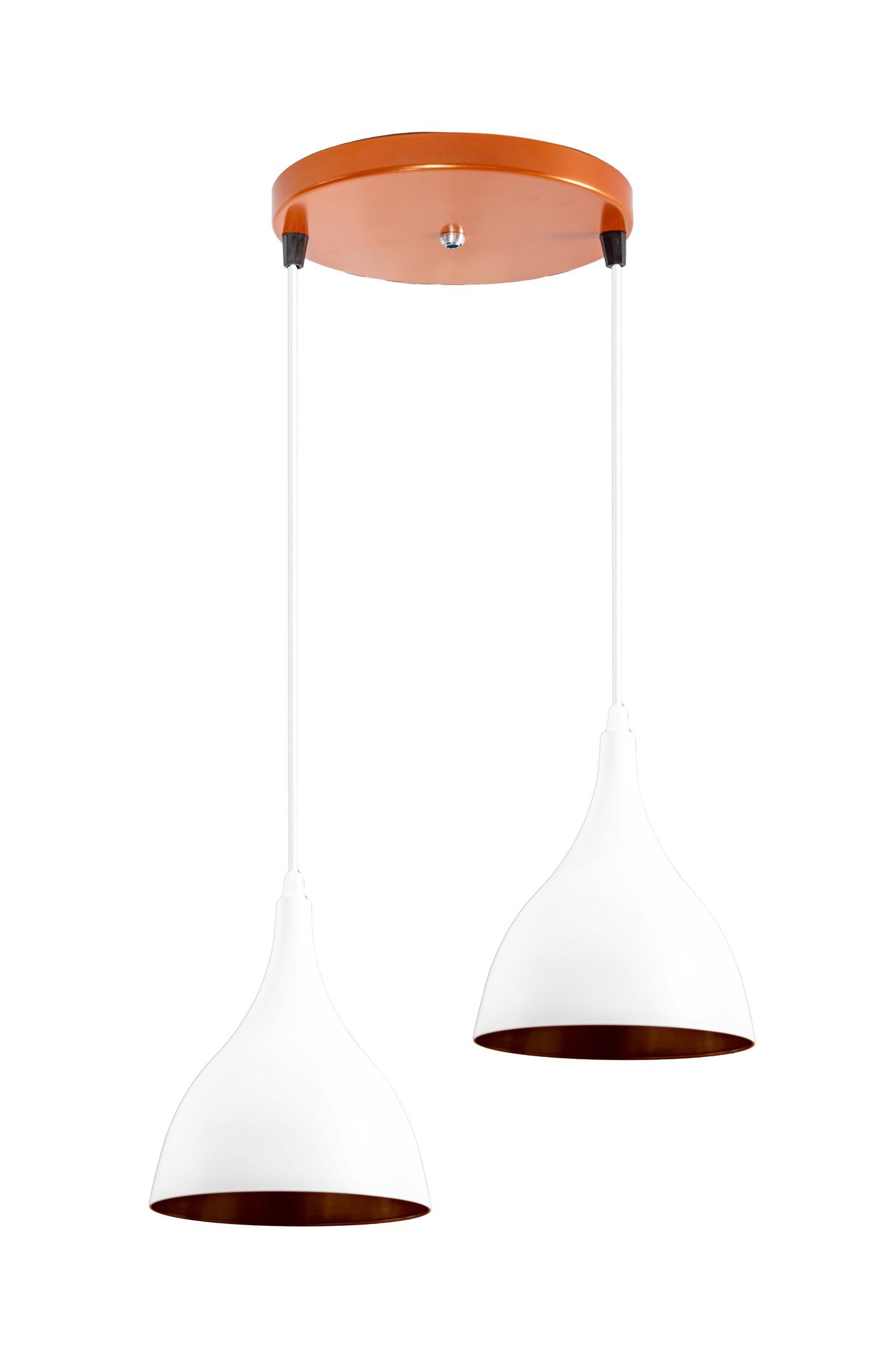 Pendente Alumínio Gota Branco c/ Cobre Duplo na Canopla Cobre - 1