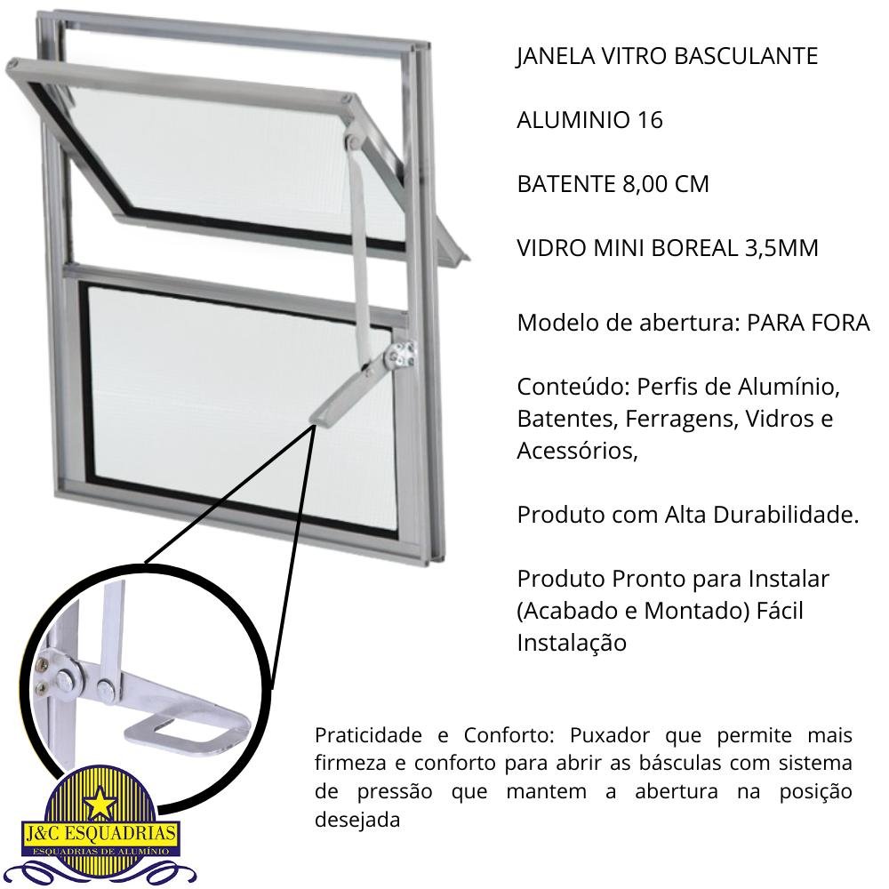 Janela Basculante Vitro Aluminio Brilhante Liso Esquadria 40x40 Vidro Mini Boreal Transparente J&c - 3