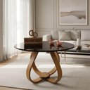 Ver imagem 1 de Mesa de Centro Cebola Redonda Vidro MDF 70cm Preto Decoraper Laqueada