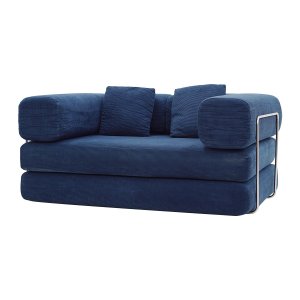 Sofá Cama Bloom Retrátil e Modular Bouclê Design Moderno na Caixa Azul Marinho