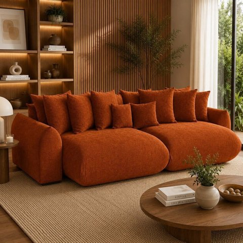 Sofá Retrátil 3 Lugares Veludo Armani 2,30 Mts Terracota