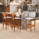 Ver imagem 2 de Kit 5 Banquetas Alta Bar Cozinha Sala Jantar Fixa Betta L02 Imbuia Linho Cinza - Lyam Decor