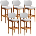 Ver imagem 1 de Kit 5 Banquetas Alta Bar Cozinha Sala Jantar Fixa Betta L02 Imbuia Linho Cinza - Lyam Decor