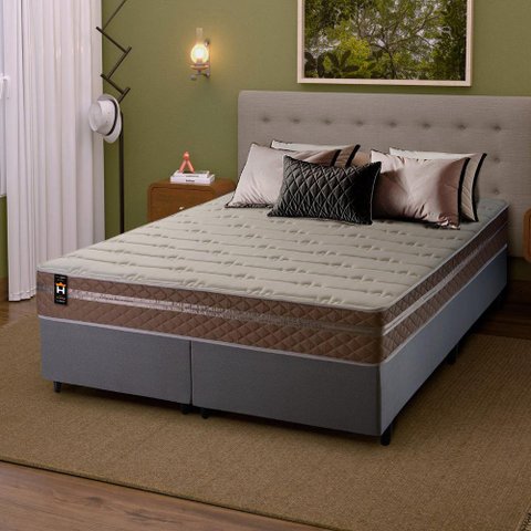 Conjunto Cama Box Queen c/ Molas Ensacadas Georgia Cinza 158x198x60
