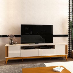 Rack Para Sala Ripado 2.2 TV Até 75 Pol Brunt EAX Móveis Off White/Cedro - 5