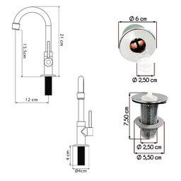 Kit Cuba Sobrepor Lume com Válvula ABS e Torneira DL04 - 4
