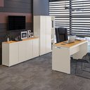 Ver imagem 1 de Conjunto de Escritório Office 3 Peças Mesa Balcão Armário Hera - Via Nossa - Off White e Cedro