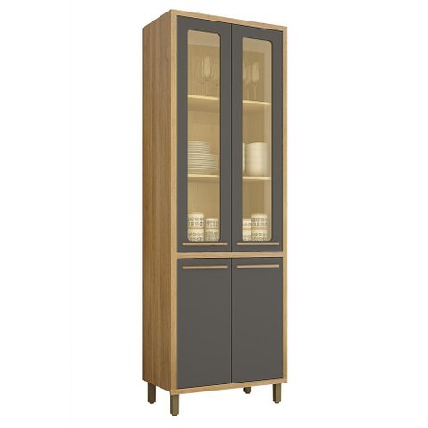 Paneleiro Torino 4 Portas Cinamomo/grafite com Vidro - Valdemóveis