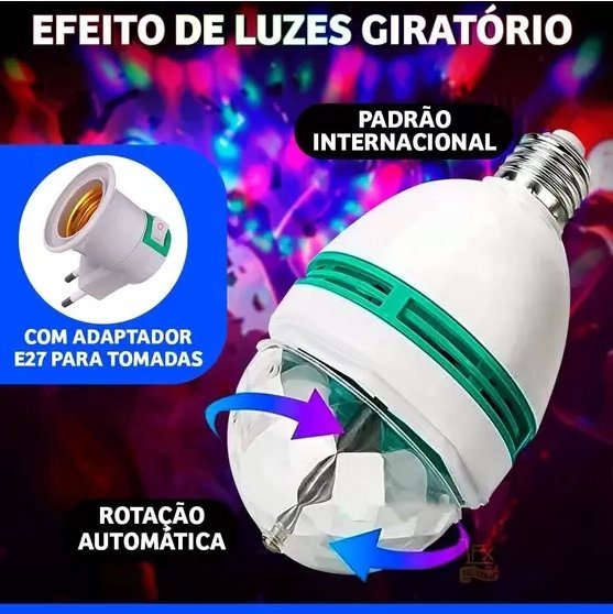 Lampada Giratória Rgb P/ Festas Bivolt + Adaptador Bivolt - 3