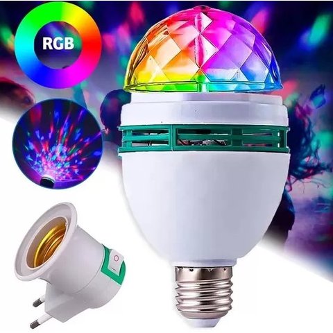 Lampada Giratória Rgb P/ Festas Bivolt + Adaptador Bivolt