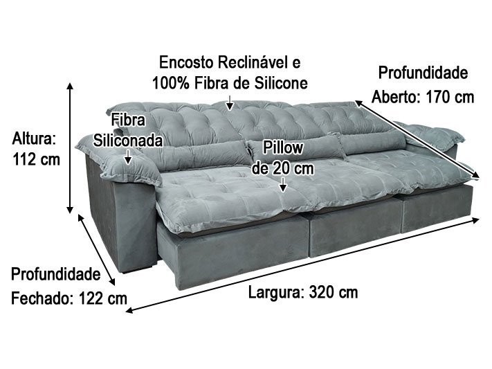 Sofá Retrátil Reclinável 3,20 m Rosa 329 Florença Plus - 7