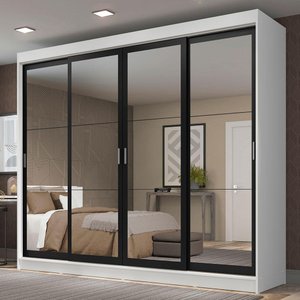 Guarda-roupa Casal Madesa Austin 4 Portas de Correr de Espelho 3 Gavetas