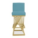 Ver imagem 1 de Banqueta Alta Área Gourmet Cozinha Restaurante Bar Base de Metal Dourado Suede Azul Turquesa Eli Móv