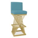 Ver imagem 2 de Banqueta Alta Área Gourmet Cozinha Restaurante Bar Base de Metal Dourado Suede Azul Turquesa Eli Móv