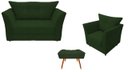 Ver imagem 1 de Kit Namoradeira + 1 Poltrona Decorativa Isis + 1 Puff Retangular Suede Verde Pés Madeira Mz Decor