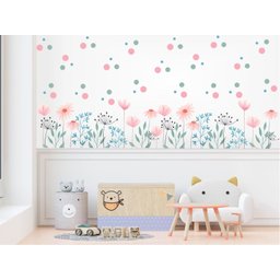 Adesivo Decorativo de Parede Florais Boho com Bolinhas - 1