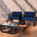 Ver imagem 1 de Conjunto de 2 Poltronas e Mesa de Centro Quadrada com Tampo Preto/azul