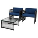 Ver imagem 5 de Conjunto de 2 Poltronas e Mesa de Centro Quadrada com Tampo Preto/azul