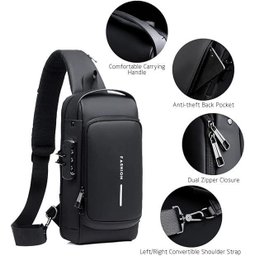 Pochet Masculina com Cadeado À Prova D'água Anti-roubo Preta - 2