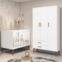Ver imagem 2 de Jogo de Quarto Infantil Isis Guarda Roupa 3 Portas e Berço Branco - Reller Móveis