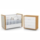 Ver imagem 1 de Jogo de Quarto Infantil Berço com Capitonê e Cômoda 4 Gavetas Tutto New Branco Soft/freijó - Matic M