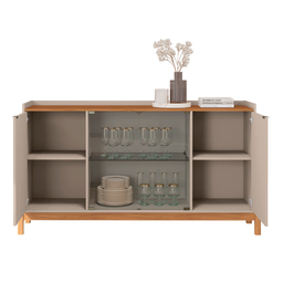 Buffet 4 Portas com Porta de Vidro e Prateleiras Multiuso Pé de Madeira Off White / Cedro - 7