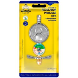 Regulador Registro de Gás de Cozinha Doméstico Blindado com Monômetro Vazão 1kg/h | Aliança - 7