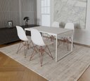 Ver imagem 1 de Mesa Industrial Base Ferro Branco Tampo 137x90 Branco 4 Cadeiras Eames Ferro Cobre Assento Branco