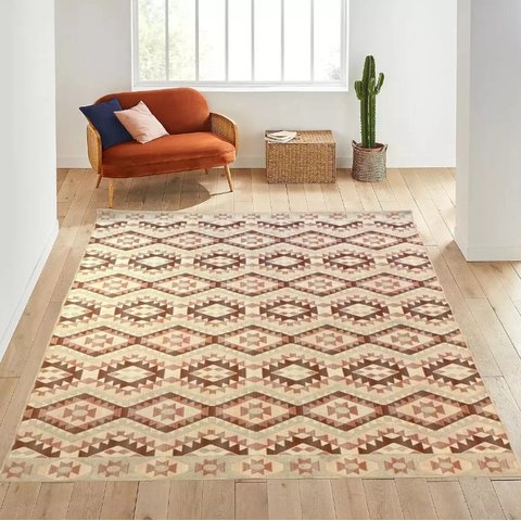 Tapete Geometrico Mumbai Bege 200x150cm Tipo Kilin Tribal