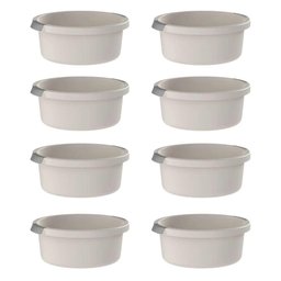 Kit 8 Bacias Flow ou 5l Bege com Pega Ergonômica Lavanderia Cozinha Limpeza - 1