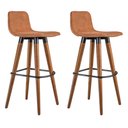 Ver imagem 1 de Kit 2 Banquetas Altas Luxo Linea Aço Preto Linho Terracota Base Carvalho