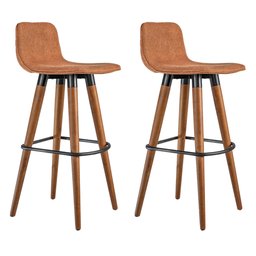 Kit 2 Banquetas Altas Luxo Linea Aço Preto Linho Terracota Base Carvalho - 1