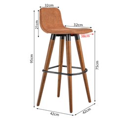 Kit 2 Banquetas Altas Luxo Linea Aço Preto Linho Terracota Base Carvalho - 6