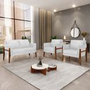 Ver imagem 2 de Kit 1 Sofá Namoradeira e 2 Poltronas Lana Corano Base de Madeira - D’Rossi Branco