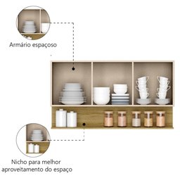 Armário Aéreo de Cozinha 3 Portas com Nicho 1,20m Freijó / Vanilla Line Kits Paraná - 4