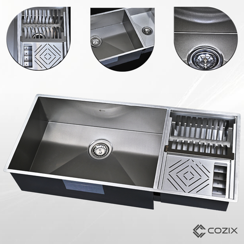 Cuba Calha Cozinha 90x40 Aço Inox 304 Escovado com Drenagem Integrada Cozix