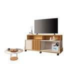 Ver imagem 1 de Rack Bancada Graci 1.3 com Mesa de Centro Sky com Tampo de Vidro Cinamomo Off White – Hb Móveis