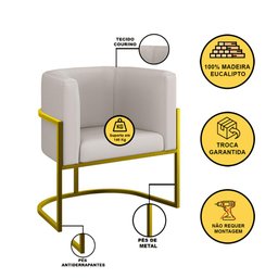 Kit 06 Cadeiras Poltrona Sala Quarto Base Gold Corino Cor:bege - 3