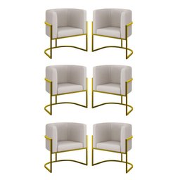 Kit 06 Cadeiras Poltrona Sala Quarto Base Gold Corino Cor:bege - 1