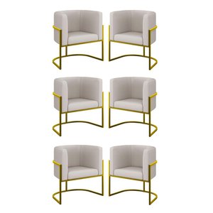 Kit 06 Cadeiras Poltrona Sala Quarto Base Gold Corino Cor:bege