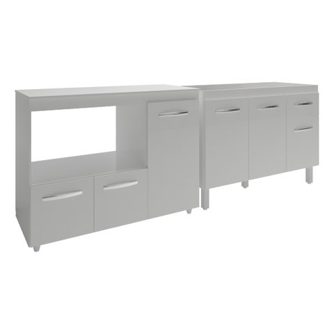 Gabinete Cozinha Armário Balcão de Pia 120 Cm Aline e Balcão para Microondas e Forno Elétrico Lilian