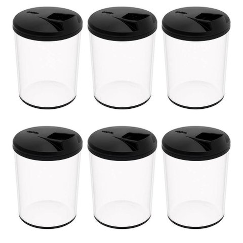 Kit 6 Porta Farofa Temperos Farinheira com Tampa 400ml Transparente Crippa Condimentos