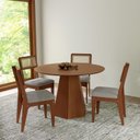 Ver imagem 1 de Conjunto Sala de Jantar Mesa Lisboa Hexagonal Pinhão com 4 Cadeiras Palha Sintética Pinhão/bege Clar