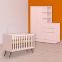 Ver imagem 1 de Conjunto Berço Mini Cama Retrô e Guarda Roupa C/ Cômoda Rosa